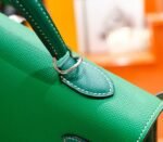 Hermes Kelly bamboo green with silk velvet green Epsom fully hand-sewn matte silver buckle 40cm - Image 8