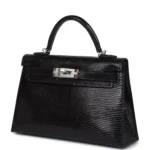 Hermes Kelly Sellier 20 Black Varanus Niloticus Lizard Palladium Hardware - Image 5