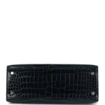 Hermes Kelly Sellier 25 Vert Rousseau Shiny Porosus Crocodile Palladium Hardware - Image 6