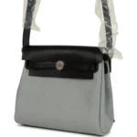 Hermes Herbag Zip 20 Mini Gris Pantin Toile Militaire Canvas and Black Vache Hunter Palladium Hardware - Image 5
