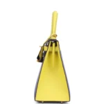 Hermes Special Order (HSS) Kelly Sellier 28 Bleu Electric and Lime Epsom Brushed Gold Hardware - Image 3