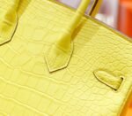 Herm&egrave;s Birkin platinum bag, yellow marigold color, matte crocodile skin, gold buckle, 25-30cm long customization - Image 5