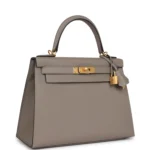 Hermes Special Order (HSS) Kelly Sellier 28 Gris Asphalte Verso Epsom Brushed Gold Hardware - Image 2