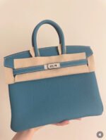Herm&egrave;s Brikin 25-35 Denim Blue Silver Buckle Custom - Image 5