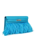 Hermes Kelly Elan Foile Bleu Frida Chevre Chamkila and Ostrich Feathers Palladium Hardware - Image 2