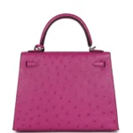Hermes Kelly Sellier 25 Rose Pourpre Ostrich Palladium Hardware - Image 4