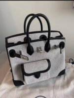 HERM&Egrave;S Limited Edition Birkin Cargo 25-35 in Black panda leather and Canvas with Palladium hardware customization - Image 3