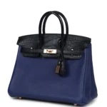 Hermes Birkin 25 Bleu Saphir Taurillion Novillo and Bleu Marine Matte Alligator Touch Rose Gold Hardware - Image 5