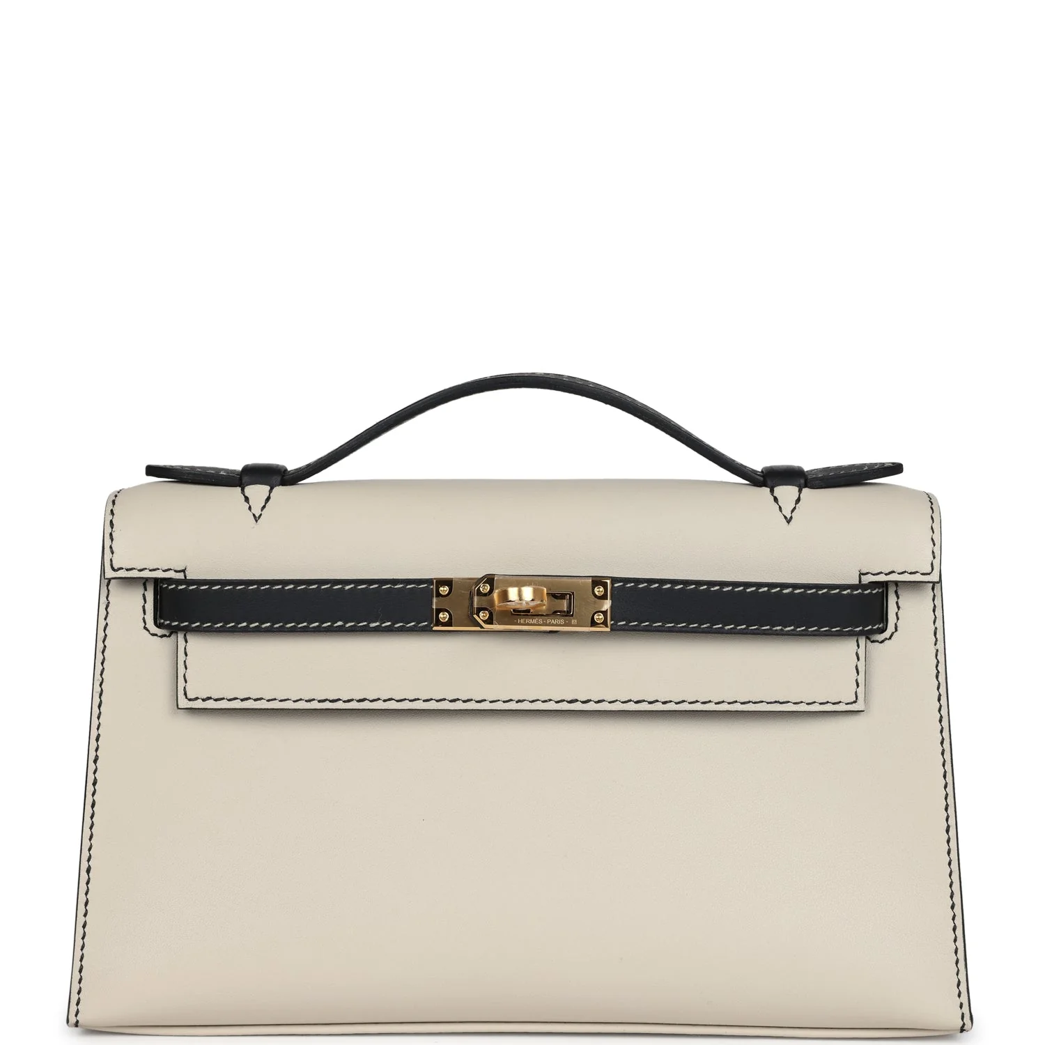 37898611-B630-DD22-3F2D-0E8A9234F2B9.webp Hermes Special Order (HSS) Kelly Pochette Beton and Black Swift Gold Hardware - Image 1
