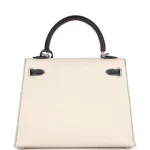 Hermes Special Order (HSS) Kelly Sellier 25 Nata and Black Chevre Mysore Brushed Palladium Hardware - Image 4