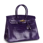 Hermes Birkin 35 Ultraviolet Shiny Porosus Crocodile Gold Hardware - Image 2