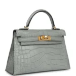 Hermes Kelly Sellier 20 Gris Ciment Matte Alligator Gold Hardware - Image 2