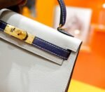 Hermes Minikelly Mini Kelly Pearl Grey with Gemstone Blue, Sheepskin, Fully Hand-Embroidered, Gold Studs, 2nd Generation - Image 4
