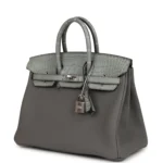 Hermes Birkin 25 Gris Meyer Togo and Gris Ciment Matte Alligator Touch Palladium Hardware - Image 5