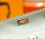 Hermes Minikelly 2nd generation, matte crocodile skin, cream white, silver buckle, 19cm - Image 5