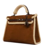 Hermes Teddy Kelly 35 Shearling and Ebene Barenia Palladium Hardware - Image 5