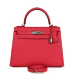 Hermes Kelly Sellier 28 Rose Extreme Epsom Palladium Hardware