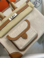 HERM&Egrave;S Limited Edition Birkin Cargo 25-35 in Gold Swift leather and Canvas with Palladium hardware customization - Image 6