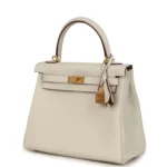 Hermes Special Order (HSS) Kelly Retourne 25 Craie Verso Togo Brushed Gold Hardware - Image 5