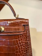Herm&egrave;s Kelly Mini Honey Brown Gold Buckle Crocodile Leather Custom - Image 3