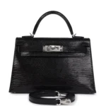 Hermes Kelly Sellier 20 Black Varanus Niloticus Lizard Palladium Hardware