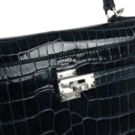 Hermes Kelly Sellier 25 Vert Rousseau Shiny Porosus Crocodile Palladium Hardware - Image 7