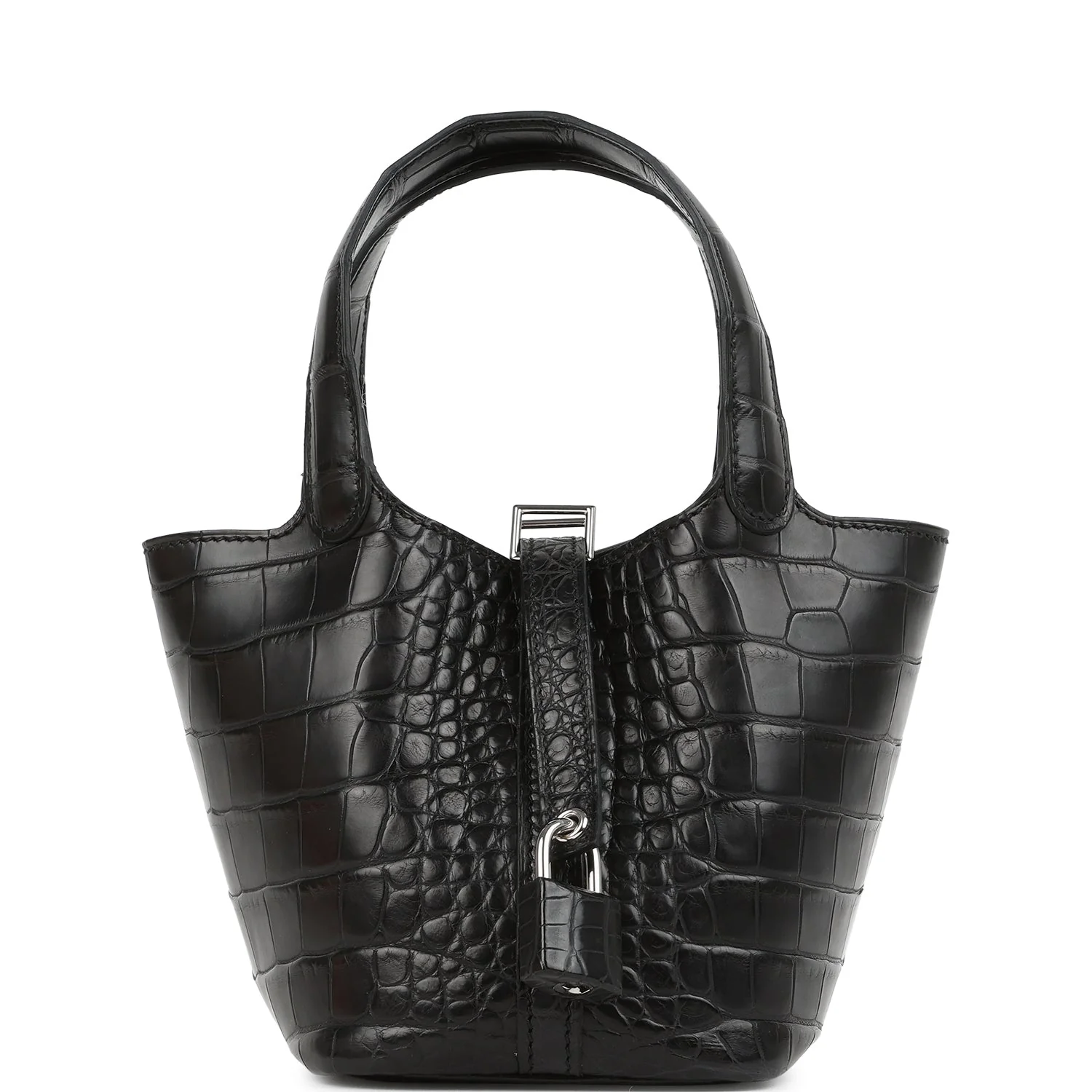 48D3DA05-28F7-B606-9220-DF362128BF00.webp Hermes Micro Picotin Lock 14 Black Matte Alligator Palladium Hardware - Image 1