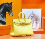 Herm&egrave;s Birkin platinum bag, yellow marigold color, matte crocodile skin, gold buckle, 25-30cm long customization - Image 2
