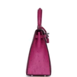 Hermes Kelly Sellier 25 Rose Pourpre Ostrich Palladium Hardware - Image 3