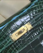 Herm&egrave;s Kelly 25 gold buckle American crocodile shiny emerald green custom - Image 8