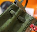 Hermes Birkin gold bag, olive green color, South African ostrich leather, fully hand-sewn, silver buckle, 25cm long customization - Image 5