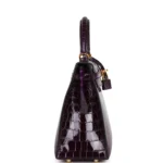 Hermes Kelly Sellier 25 Aubergine Shiny Niloticus Crocodile Gold Hardware - Image 3