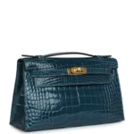 Hermes Kelly Pochette Vert Bosphore Shiny Alligator Gold Hardware - Image 2
