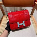 Herm&egrave;s Constance 19 gold buckle Ferrari red American alligator leather pure handmade custom