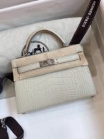 Herm&egrave;s Kelly II 19cm Glacier White American crocodile leather