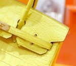 Herm&egrave;s Birkin platinum bag, yellow marigold color, matte crocodile skin, gold buckle, 25-30cm long customization - Image 6