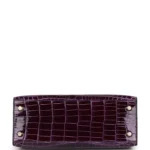 Hermes Kelly Sellier 25 Aubergine Shiny Niloticus Crocodile Gold Hardware - Image 6