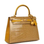 Hermes Special Order (HSS) Kelly Sellier 25 Beige Sable and Jaune Ambre Shiny Alligator Mississpiensis Brushed Gold Hardware - Image 2