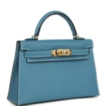 Hermes Kelly Sellier 20 Blue Jean Epsom Gold Hardware - Image 2