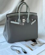 Herm&egrave;s Birkin Bag 25-35 TOGO Grey Crocodile Leather Customized - Image 4