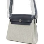 Hermes Herbag Zip 20 Mini Ecru and Ardoise Toile H Canvas and Ardoise Vache Hunter Palladium Hardware - Image 5