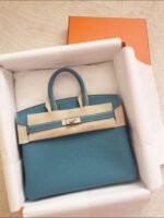 Herm&egrave;s Brikin 25-35 Denim Blue Silver Buckle Custom