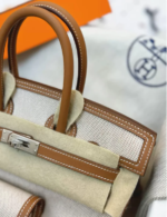 HERM&Egrave;S Limited Edition Birkin Cargo 25-35 in Gold Swift leather and Canvas with Palladium hardware customization - Image 7