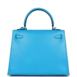 Hermes Kelly Sellier 25 Bleu Frida Chevre Gold Hardware - Image 4