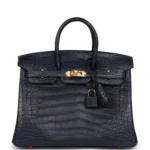 Hermes Birkin 25 Bleu Indigo Matte Alligator Gold Hardware