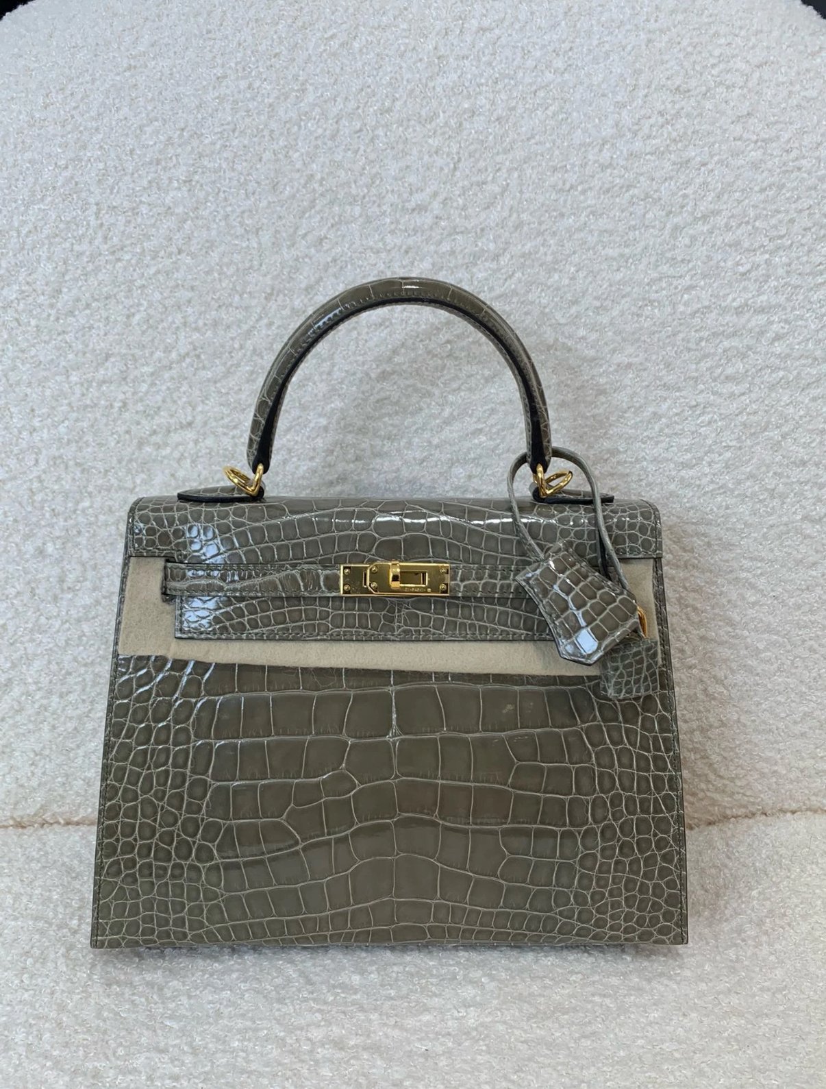 58A15443-7492-31B3-BB37-B3B1BC2F3016.jpg Hermès Kelly 25-28 turtledove grey crocodile leather - Image 1