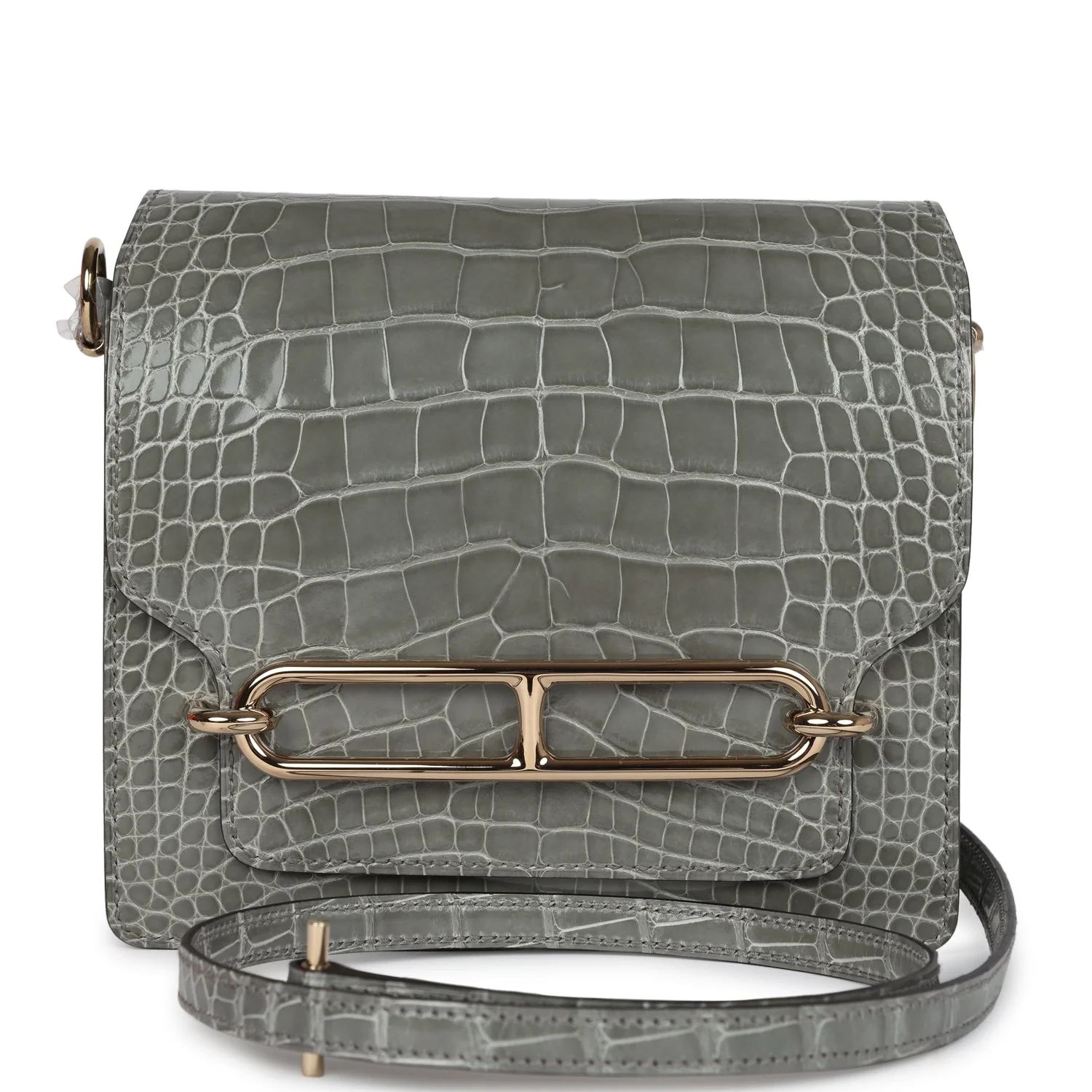 58DC3735-B482-8FBC-CA59-6265E9CDF85B.webp Hermes Mini Roulis Gris Ciment Shiny Alligator Permabrass Hardware - Image 1