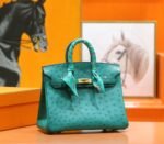 Herm&egrave;s Birkin platinum bag, emerald green color, South African ostrich leather, fully hand-sewn, gold buckle, 25cm long customization - Image 2