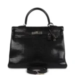 Hermes Kelly Retourne 35 Black Varanus Niloticus Lizard Palladium Hardware