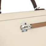 Hermes Kelly Sellier 25 Tri-Color Nata, Gris Meyer and Chai Epsom Palladium Hardware - Image 7